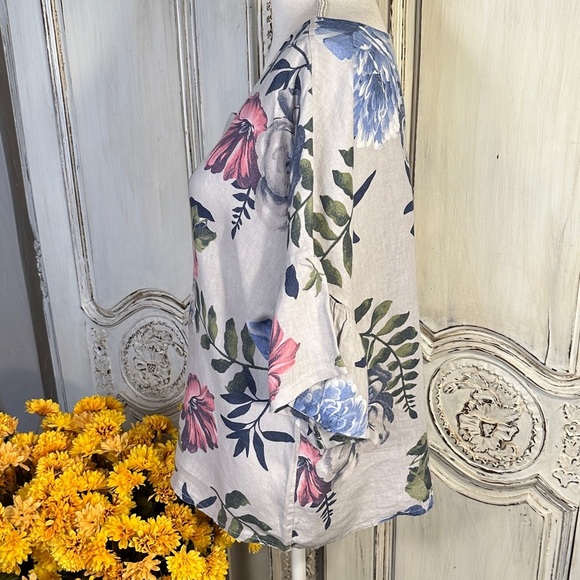 Laura Bianchi Made in Italy 100% Linen Floral Print Women's Top - Picture 6 of 10